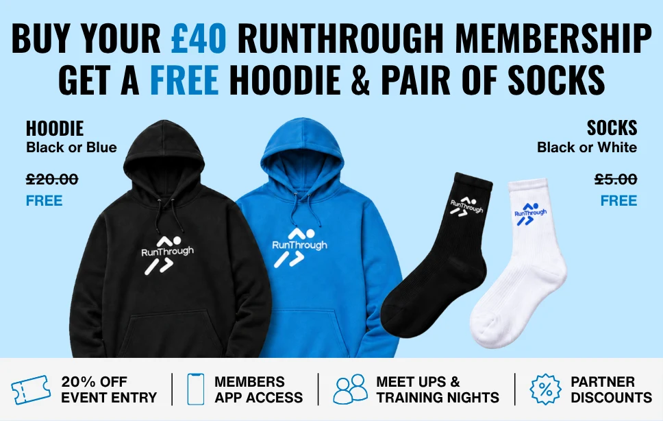 Buy your £40 RunThrough membership — get a free hoodie and pair of socks